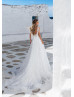 Ivory Floral Lace Tulle U Back Sparkling Wedding Dress